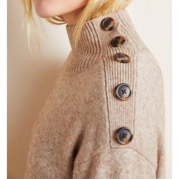 by Anthropologie Sweater Women's 3X Mocha Brown Button Accent Mock Neck Cozycore - Picture 7 of 14